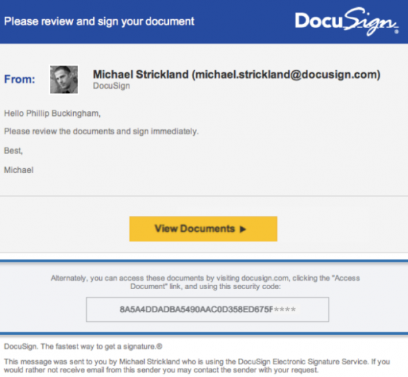 A typical DocuSign email. Image: DocuSign.
